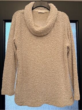 Calvin Klein Bouclé Cowl Neck Sweater Tunic Large Cozy Textured Knit